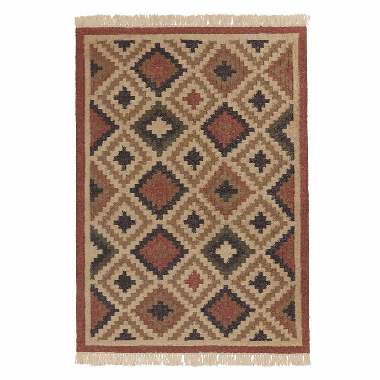Nohar Rug rust orange & sand & olive green, 80% jute & 20% wool | URBANARA jute rugs