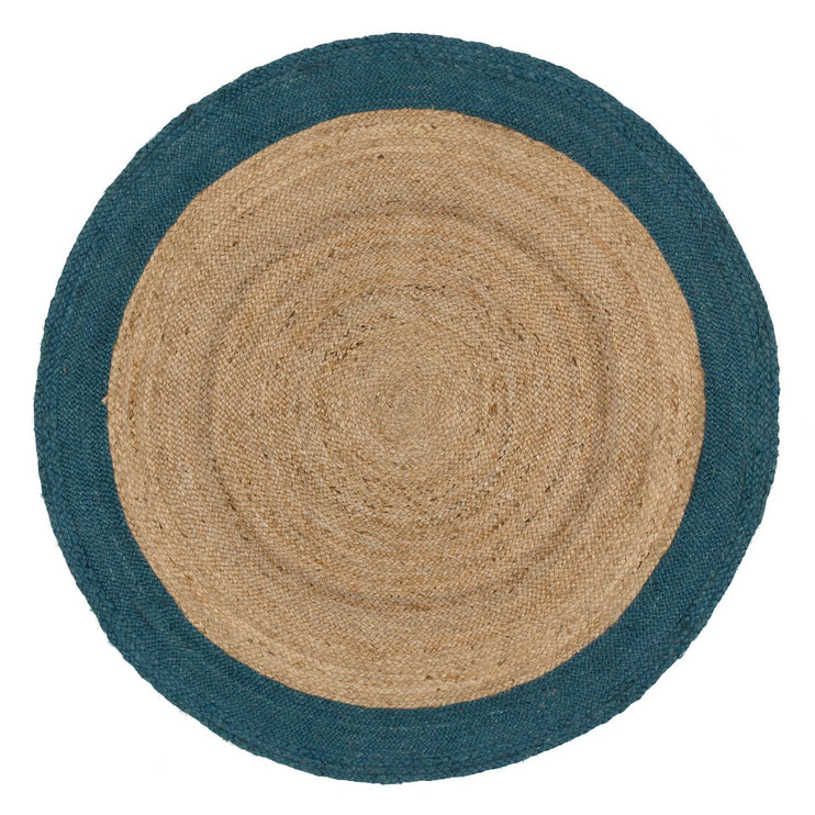 Teppich Nandi, Natur & Petrol, 100% Jute | URBANARA Juteteppiche