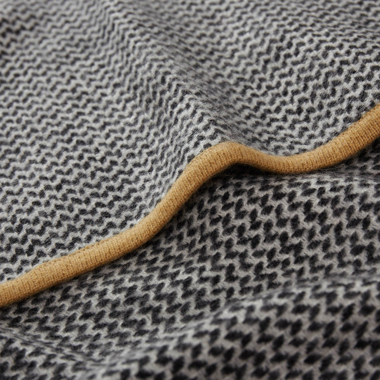 Foligno blanket, black & cream & ochre, 100% cashmere wool |High quality homewares