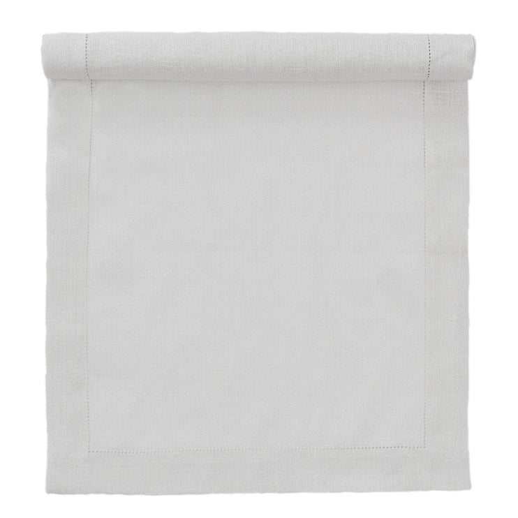 Cavaillon table runner, silver & white, 87% linen & 13% lurex