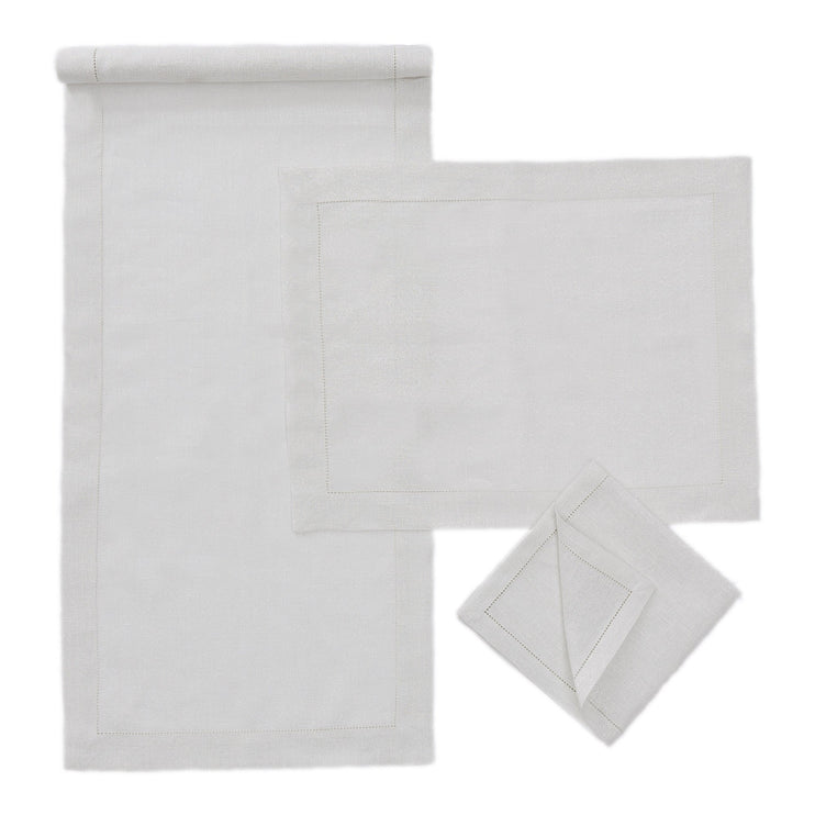 Cavaillon table runner, silver & white, 87% linen & 13% lurex |High quality homewares