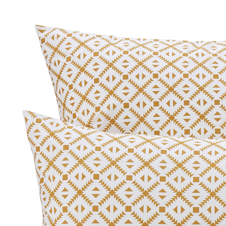 Arouca Pillowcase white & mustard, 100% cotton | URBANARA percale bedding