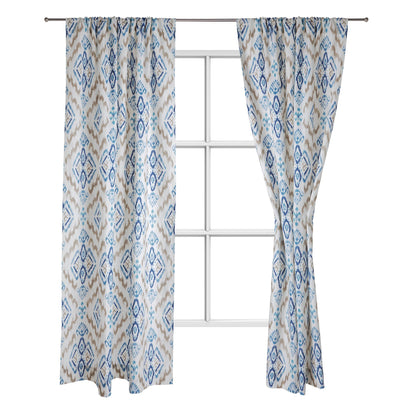 Suide curtain, natural white & dark blue & denim blue, 65% linen & 35% polyester