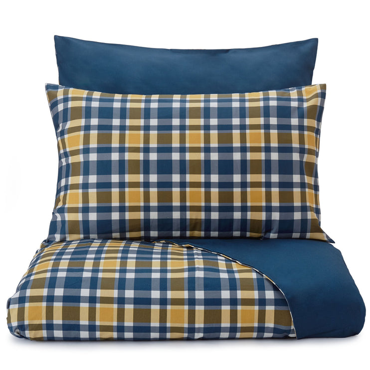 Cabril duvet cover, dark blue & mustard & white, 100% cotton