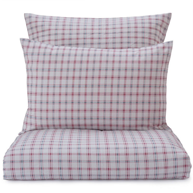 Bettdeckenbezug Kotja, Hellgrau & Rubinrot & Tannengrün, 100% Baumwolle