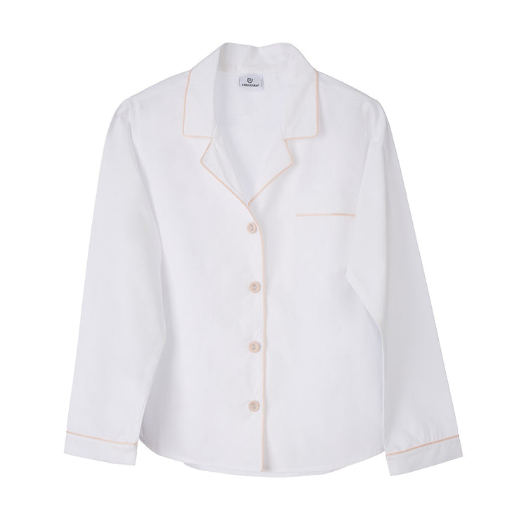 Pyjama Alva in Weiß & Rosa aus 100% Bio-Baumwolle | Entdecken Sie unsere schönsten Wohnaccessoires