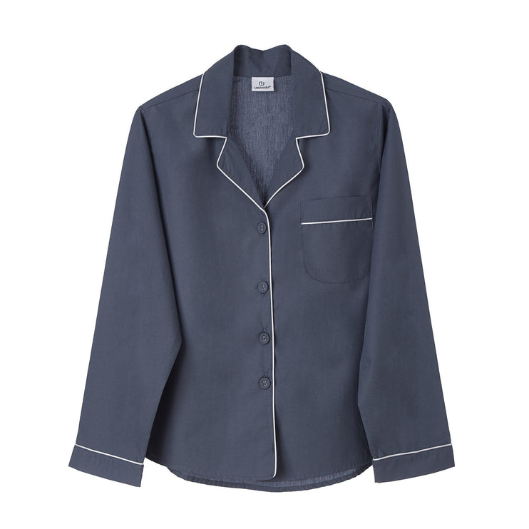 Pyjama Alva in Dunkles Graublau & Weiß aus 100% Bio-Baumwolle | Entdecken Sie unsere schönsten Wohnaccessoires
