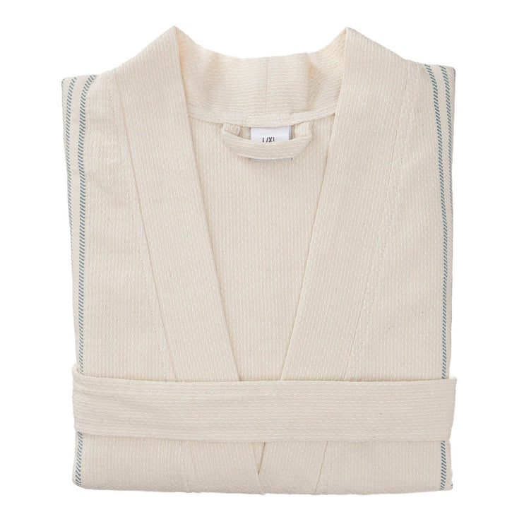 Bademantel Kadan, Creme & Graugrün, 50% Leinen & 50% Baumwolle