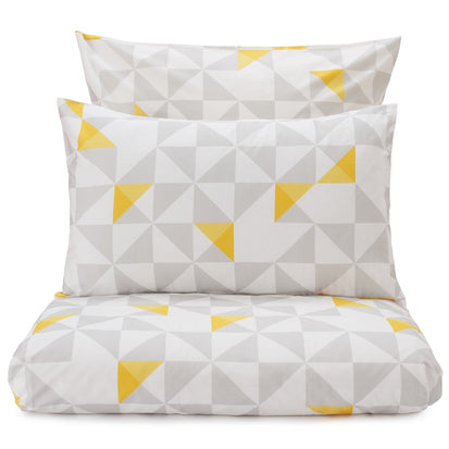 Bettwäsche Set Trisul, Weiß & Hellgrau & Gelb, 100% Baumwolle