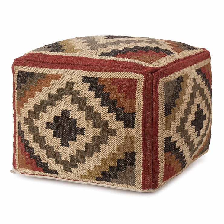 Pouf Gandaki, Rostorange & Sand & Olivgrün, 90% Jute & 10% Baumwolle
