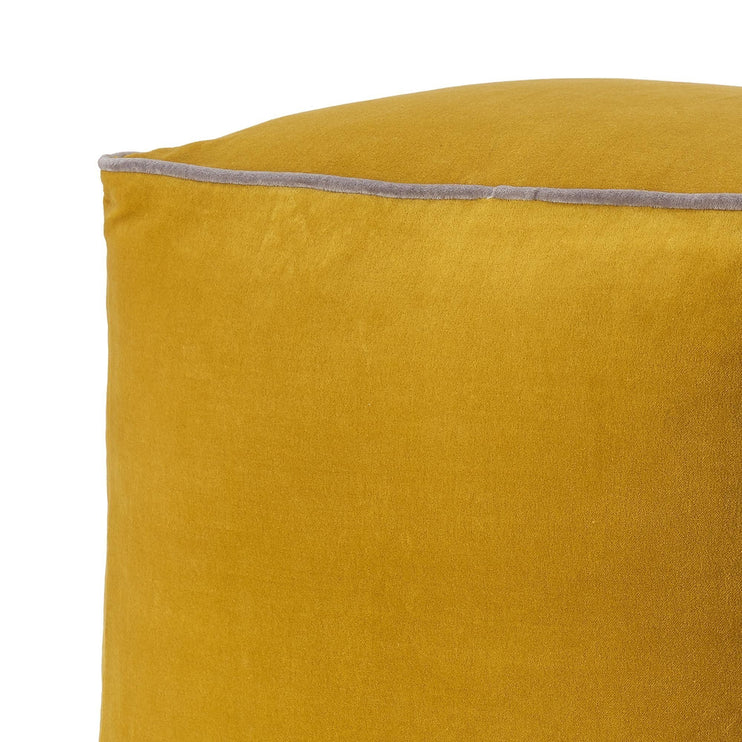Pouf Godavari, Leuchtendes Senfgelb & Grau, 100% Baumwolle | Hochwertige Wohnaccessoires