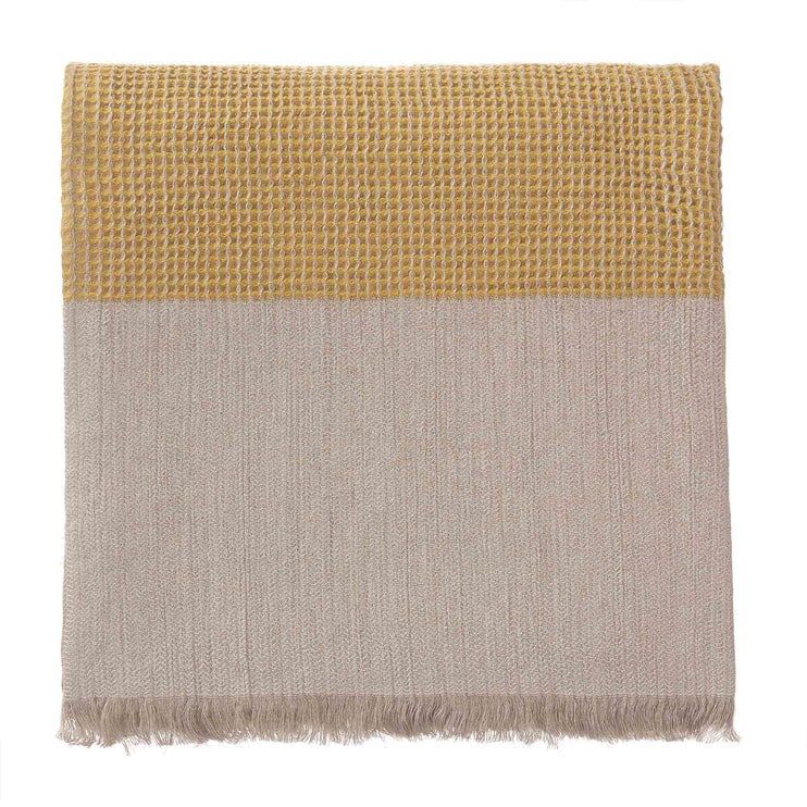Kovai Linen Blanket bright mustard & natural, 50% linen & 50% cotton