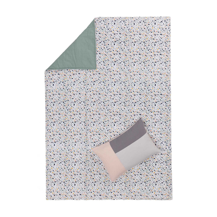 Picknickdecke Visso, Leuchtendes Senfgelb & Rosa & Helles Ozeangrün & Helles Graugrün, 100% Baumwolle & 100% Polyester