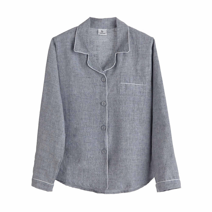 Pyjama Casaal, Dunkles Graublau & Weiß, 100% Leinen & 100% Baumwolle