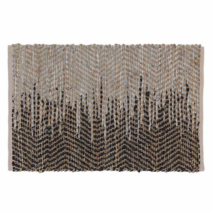 Fussmatte Daugai, Weiß & Schwarz & Natur, 60% Jute & 30% Leder & 10% Baumwolle