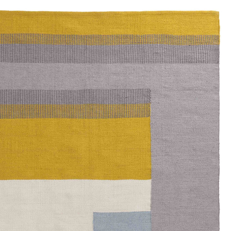 Indari rug, grey & ice blue & bright mustard, 100% pet