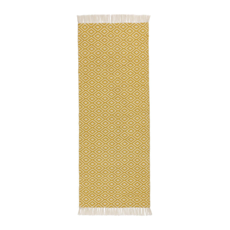 Barota runner, bright mustard & white, 100% pet | URBANARA outdoor accessories