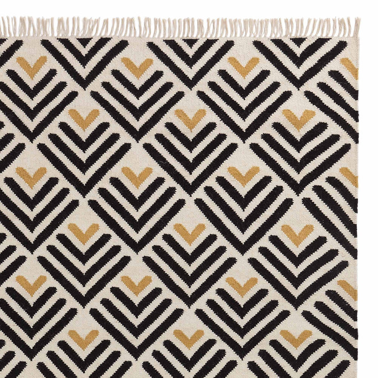 Caen rug, black & bright mustard & natural white, 90% wool & 10% cotton