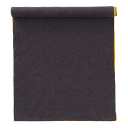 Alvalade table runner, dark grey & bright mustard, 100% linen