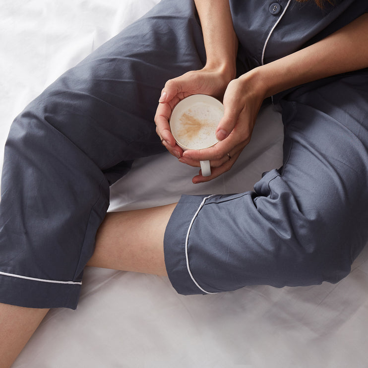 Alva Pyjama Bottoms dark grey blue & white, 100% organic cotton | URBANARA nightwear