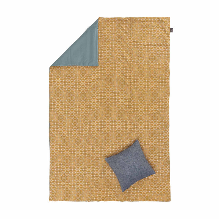 Ankisa Picnic Blanket mustard & natural white & green grey, 100% cotton & 100% polyester | URBANARA picnic blankets