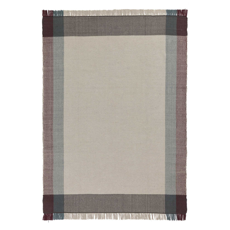 Bapeu rug, light grey & teal & bordeaux red, 100% cotton | URBANARA cotton rugs