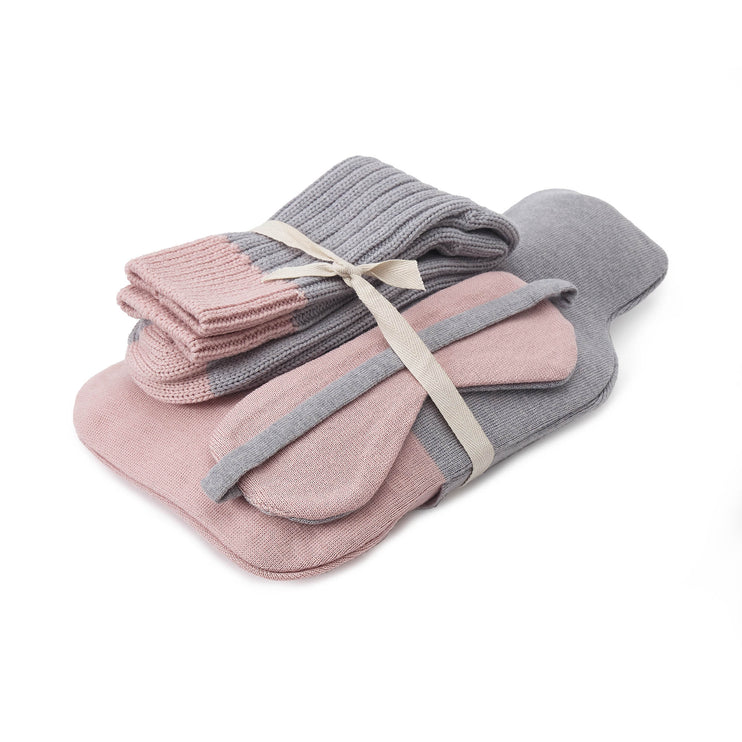 Cadima christmas set, light grey melange & light pink, 100% merino wool