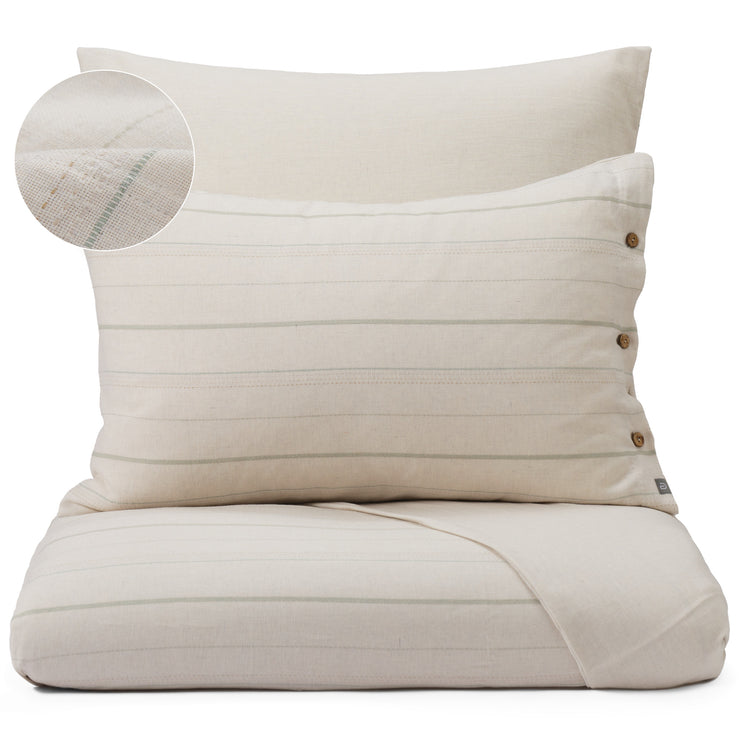 Bettdeckenbezug Douro Natur & Salbeigrün, 50% Recyceltes Leinen & 50% Baumwolle