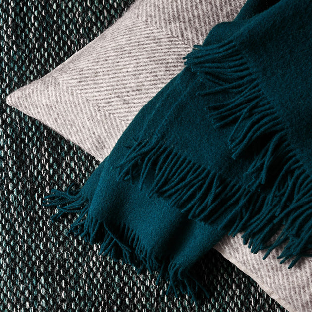 Miramar blanket, forest green, 100% lambswool | URBANARA wool blankets