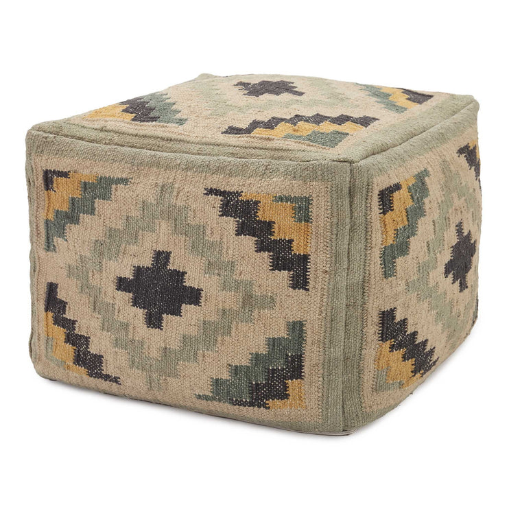 Gandaki Pouffe green grey & mustard & sand, 80% jute & 20% cotton