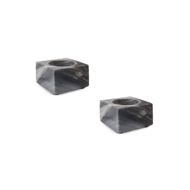 Nanda candle holder, black, 100% marble | URBANARA candles & scents
