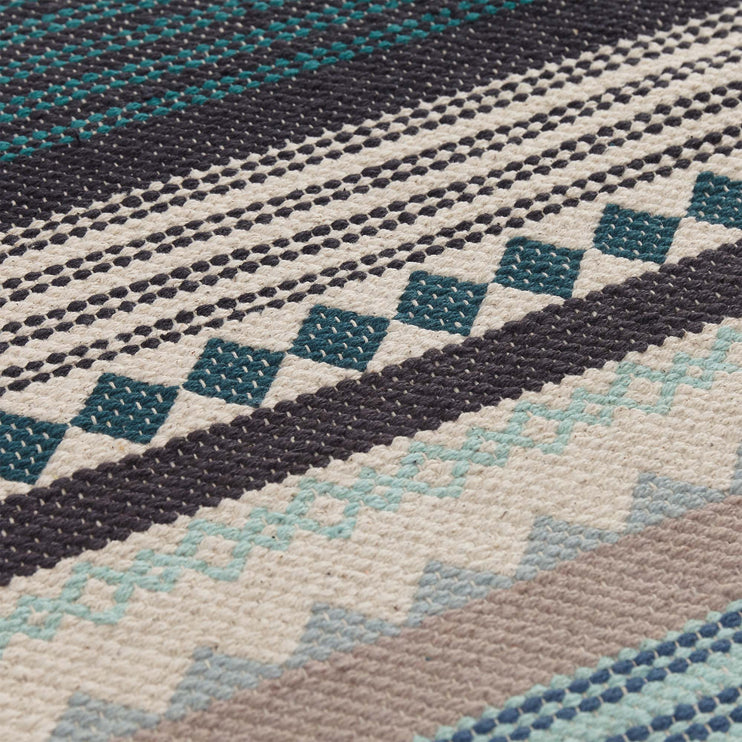 Patewa Rug teal & light blue & grey & off-white, 100% cotton | URBANARA cotton rugs