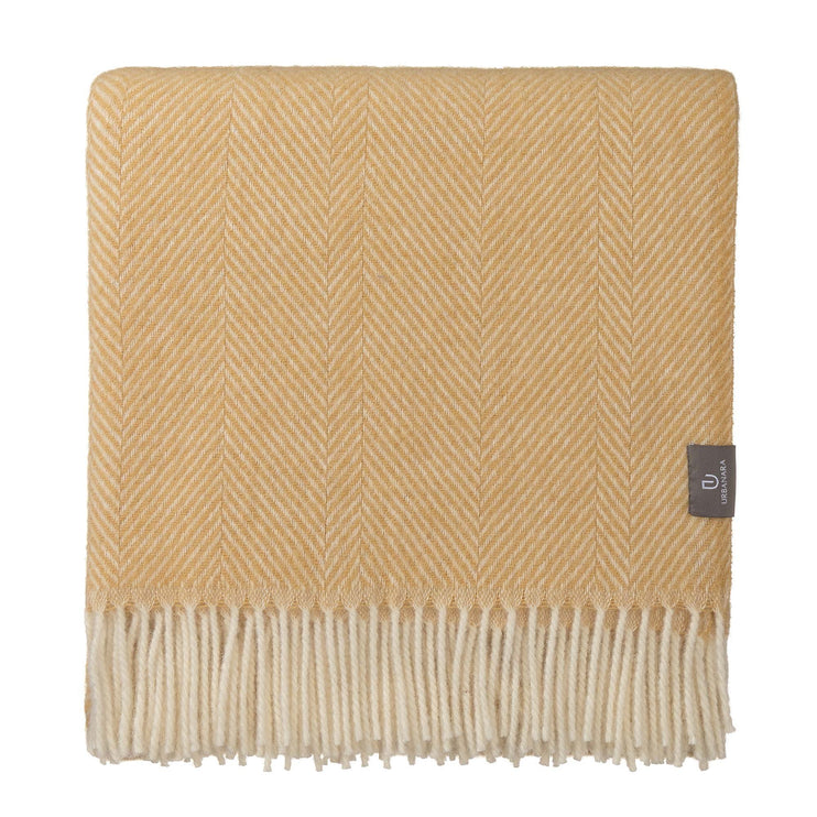 Salantai Wool Blanket mustard & cream, 100% new wool | URBANARA wool blankets
