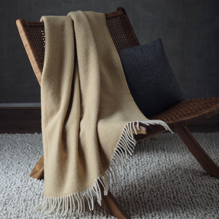 Salantai Wool Blanket in mustard & cream | Home & Living inspiration | URBANARA