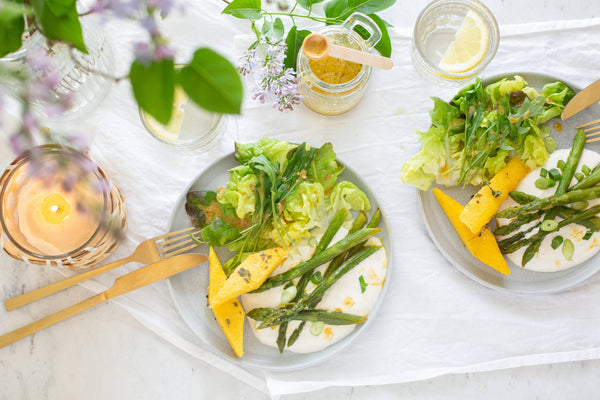 Polentaschnitten mit grünem Spargel