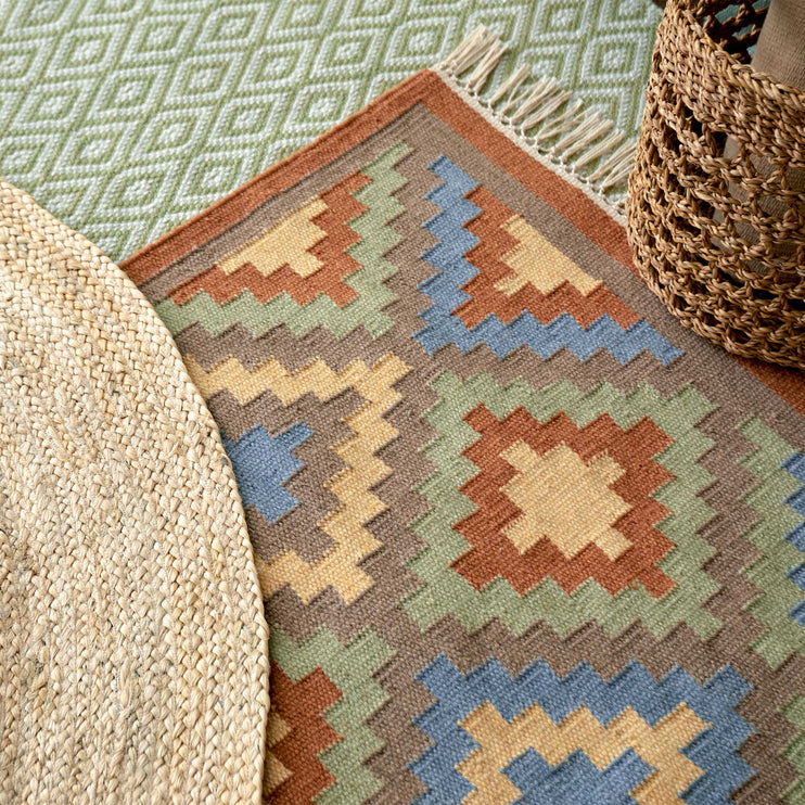 Outdoor-Teppich Nobu [Terrakotta & Salbeigrün & Nebelblau]
