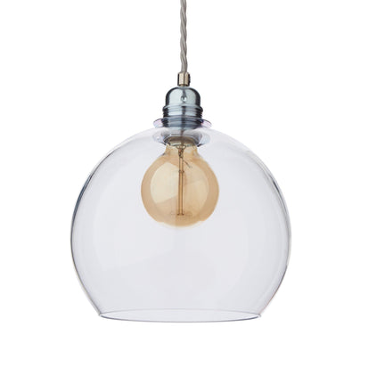 Ribe pendant lamp, transparent & silver, 100% glass & 100% metal