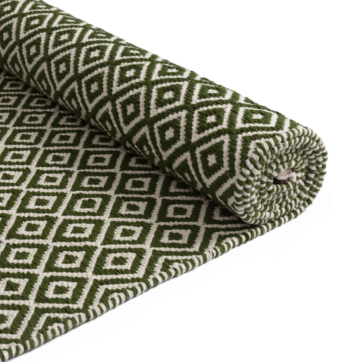 Tenali runner, olive green & off-white, 100% cotton | URBANARA runners