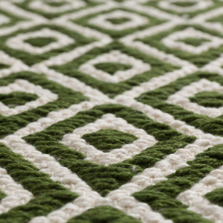 Tenali runner, olive green & off-white, 100% cotton |High quality homewares