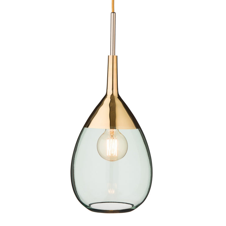 Karlino pendant lamp, green & brass, 90% glass & 10% brass-plated iron | URBANARA pendant lamps
