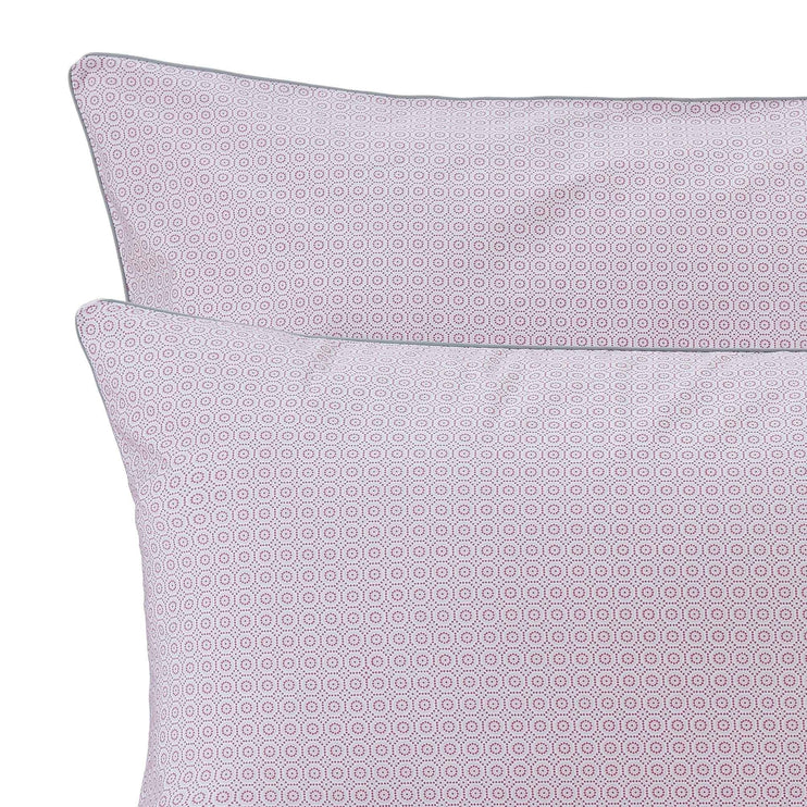 Cheles pillowcase, white & raspberry & green grey, 100% cotton | URBANARA percale bedding