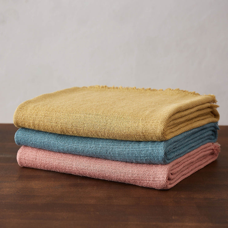 Decke Alkas, Ocker & Steingrau, 50% Leinen & 50% Baumwolle | Hochwertige Wohnaccessoires