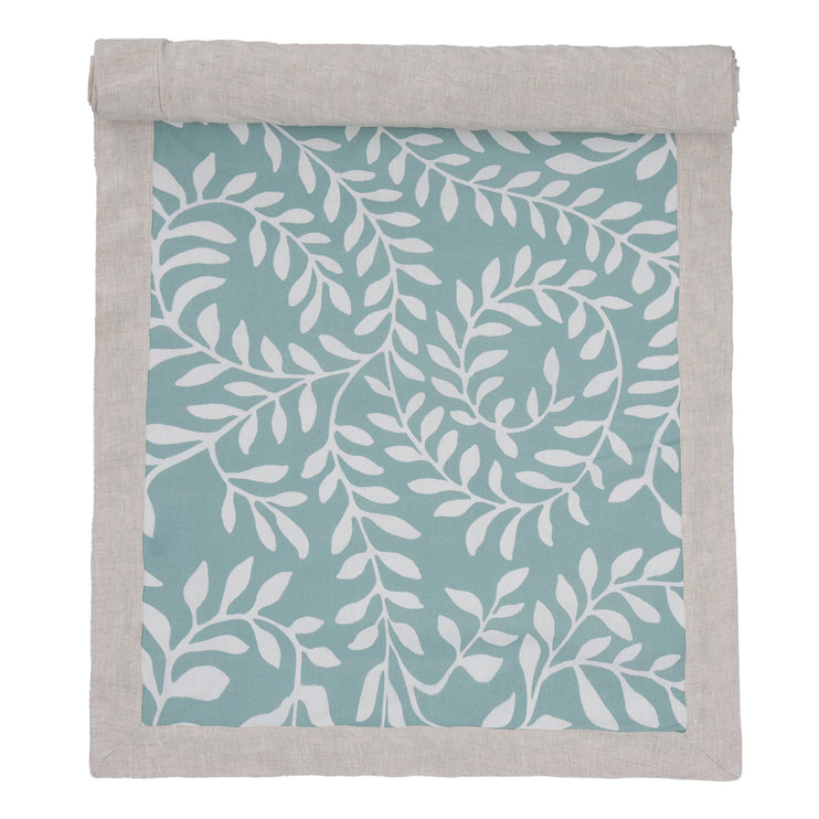 Eixo table runner, grey green & white & natural, 100% cotton & 100% linen