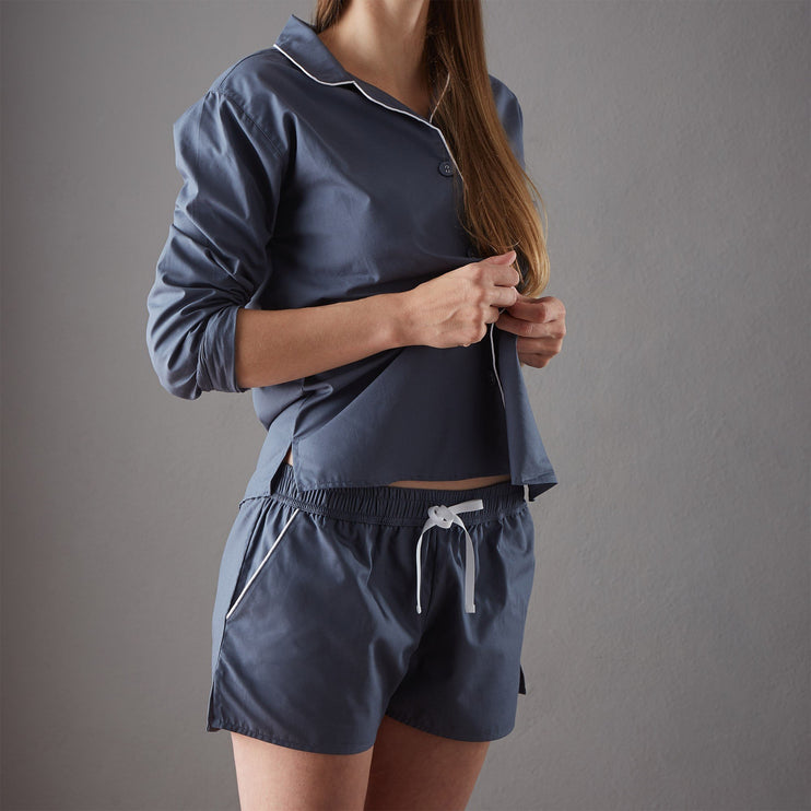 Pyjama Alva, Dunkles Graublau & Weiß, 100% Bio-Baumwolle | URBANARA Nachtwäsche