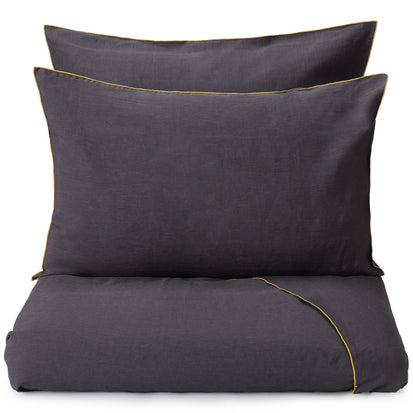 Alvalade duvet cover, dark grey & bright mustard, 100% linen
