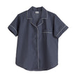 Pyjama Alva, Dunkles Graublau & Weiß, 100% Bio-Baumwolle
