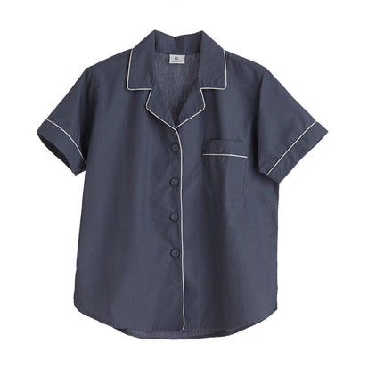 Pyjama Alva, Dunkles Graublau & Weiß, 100% Bio-Baumwolle
