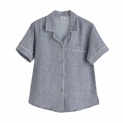 Pyjama Casaal, Dunkles Graublau & Weiß, 100% Leinen & 100% Baumwolle