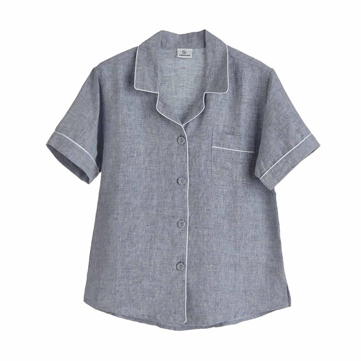 Pyjama Casaal, Dunkles Graublau & Weiß, 100% Leinen & 100% Baumwolle