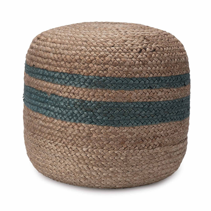 Pouf Silani, Natur & Graugrün, 90% Jute & 10% Baumwolle